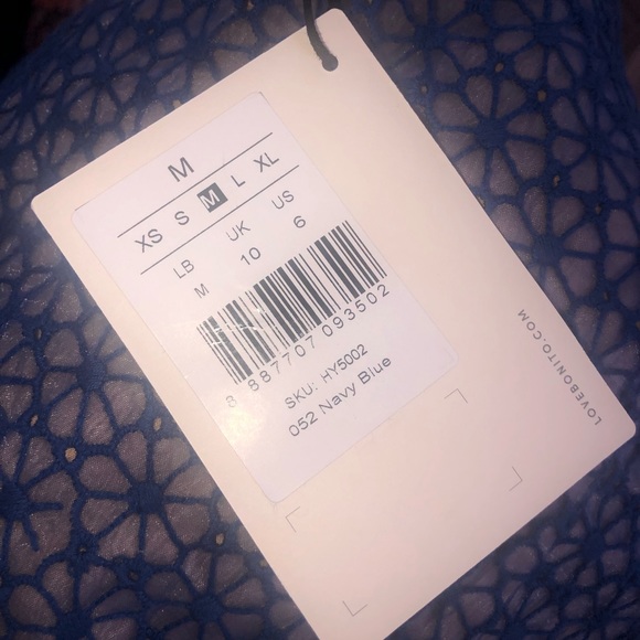 LOVE, BONITO BLUE FLORAL LACE ONE SHOULDER MIDI DRESS ADJUSTABLE TIE WAIST NWT - Picture 7 of 8